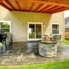 outdoor fire pit under backyard gazebo