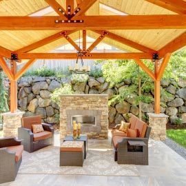 a wood patio cover or pergola for a residential outdoor space