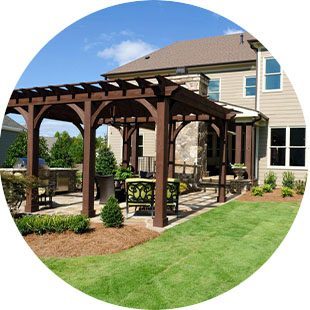 wood pergola in home backyard