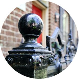 up-close ornamental iron fence