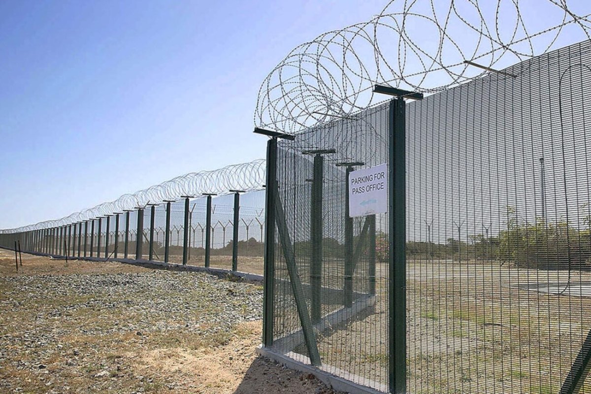 military fencing installation in Randolph Brooks Air Force Base